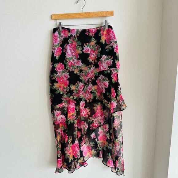 NWT Keepsake Oblivion Hi Low Skirt Floral Chiffon Black Pink Size‎ 8 - Picture 5 of 10